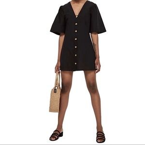 Topshop black linen button-down dress size 6